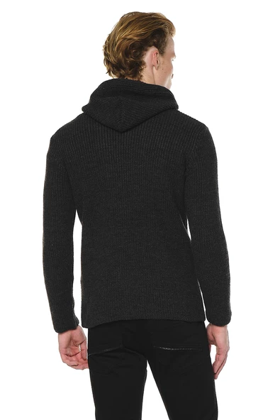 Erkek Kapüşönlü Pamuklu Triko Örgülü Sweatshirt - Resim 9
