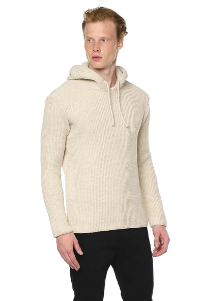 Erkek Kapüşönlü Pamuklu Triko Örgülü Sweatshirt - Resim 12