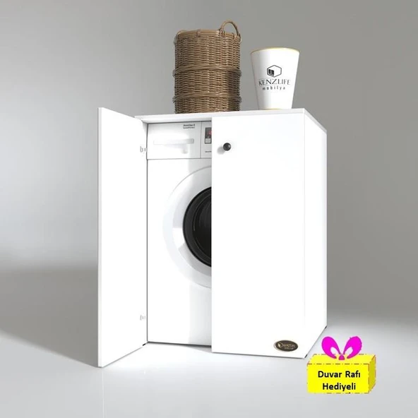 Kenzlife çamaşır&kurutma makinesi dolabı büyük boy kapaklı lubmila byz 100*80*70 banyo ofis arkalıksız + tekli duvar rafı hediyeli ürün görseli 1