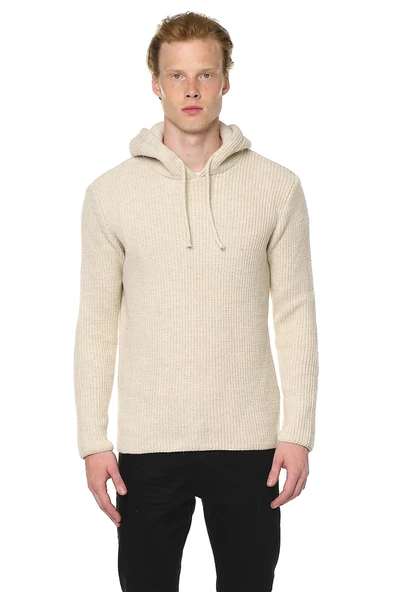 Erkek Kapüşönlü Pamuklu Triko Örgülü Sweatshirt - Resim 11