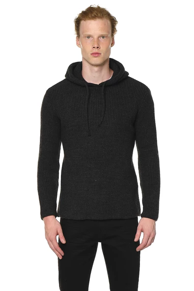 Erkek Kapüşönlü Pamuklu Triko Örgülü Sweatshirt - Resim 6