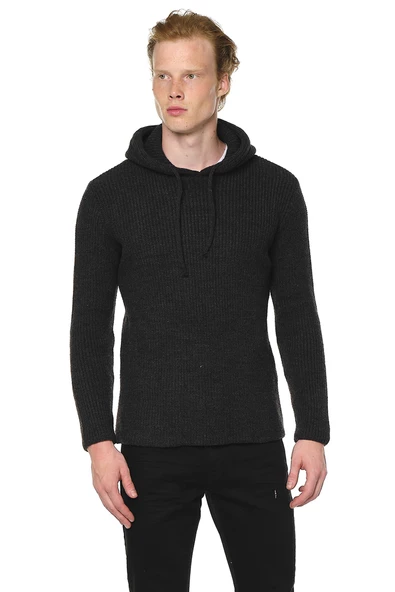 Erkek Kapüşönlü Pamuklu Triko Örgülü Sweatshirt - Resim 7