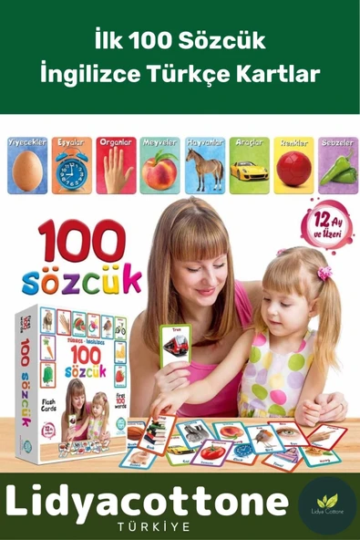 Yabancı Dil Eğitici Zeka Geliştirici Çocuk İlk 100 Sözcük İngilizce Türkçe Kartlar ürün görseli 1