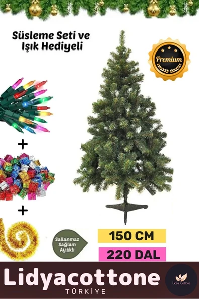 Noel Paketi Kutu Süsleme Seti Yılbaşı Çam Ağacı Renkli Işığı YeniYıl Dekorasyon Kutlama 150Cm 220Dal ürün görseli 1