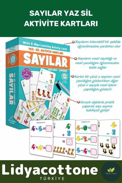 Zeka Geliştirici Eğitici El Göz Koordinasyon Matematik Sayılar Yaz Sil Aktivite Kartları Puzzle ürün görseli 1
