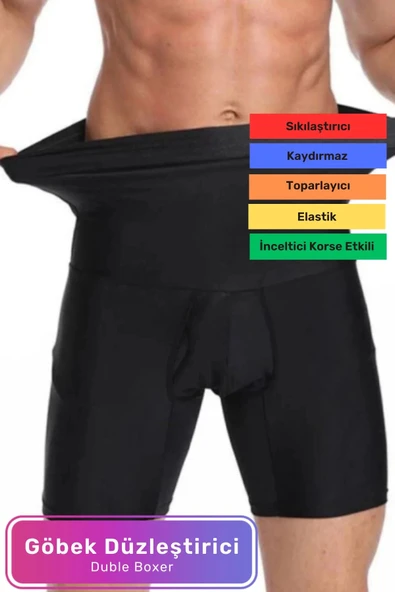 Özel Üretim Şekillendirici Basen Göbek Toparlayıcı Sıkılaştırıcı Bel İnceltici Erkek Siyah Boxer Korse ürün görseli 1