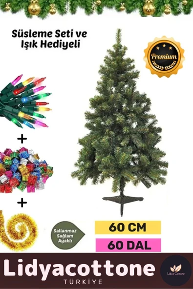 Noel Paketi Kutu Süsleme Seti Yılbaşı Çam Ağacı Kutlama Renkli Işığı Yeni Yıl Dekorasyon 60Cm 60 Dal ürün görseli 1
