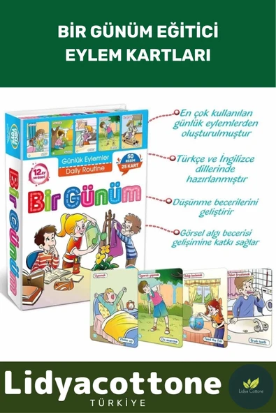 Zeka Geliştirici Dil Eğitici Kişisel Gelişim Çocuk Bir Günüm Eylem Resimli Aktivite Kartları ürün görseli 1