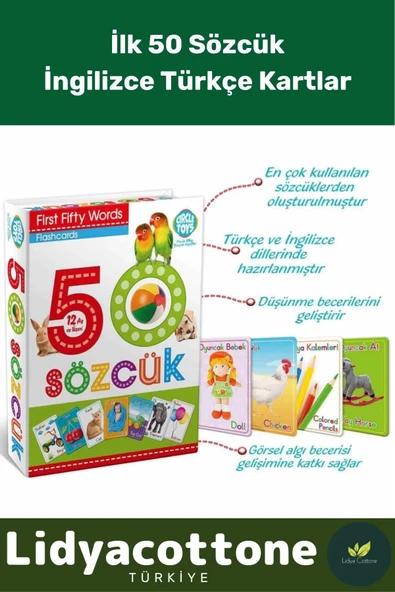 Yabancı Dil Eğitici Zeka Geliştirici Çocuk İlk 50 Sözcük İngilizce Türkçe Kartlar Yabancı Dil ürün görseli 1