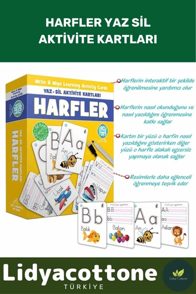 Zeka Geliştirici Kişisel Gelişim Çocuk Harfler Yaz Sil Aktivite Kartları Koordinasyon Geliştirici ürün görseli 1