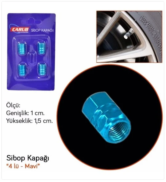 Sibop Kapağı 4 lü  Alüminyum MAVİ Renk Araba Motosiklet ürün görseli 1