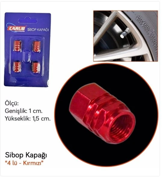 Sibop Kapağı 4 lü  Alüminyum KIRMIZI Renk Araba Motosiklet ürün görseli 1