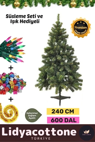 Noel Paketi Süsleme Seti Yılbaşı Çam Ağacı Renkli Işığı Kutlama Parti Yeni Yıl Süsleri 240Cm 600 Dal ürün görseli 1
