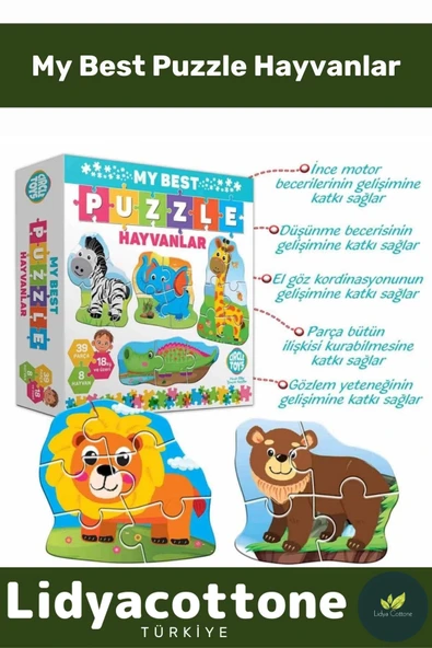 Premium Zeka Geliştirici Eğitici Öğretici Eğlendirici El Göz Koordinasyonu My Best Puzzle Hayvanlar ürün görseli 1