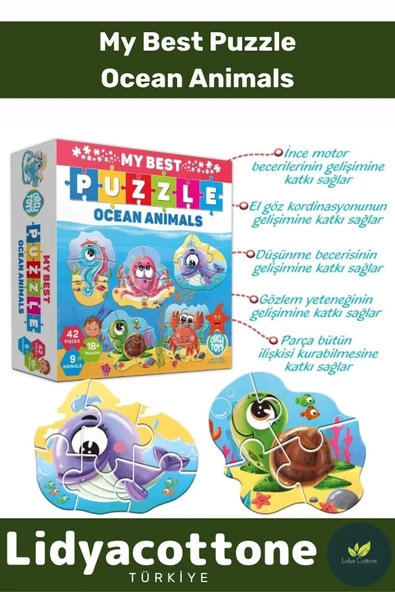 Premium Zeka Geliştirici Eğitici Çocuk El Göz Koordinasyonu My Best Puzzle Okyanus Hayvanları ürün görseli 1