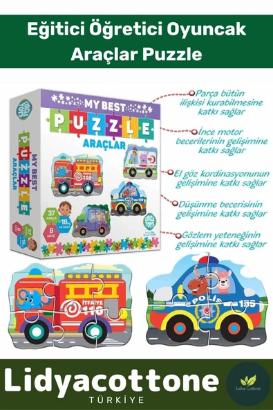 Premium 37 Parça 8 Araçlı Okul Öncesi Oyuncak Eğitici Öğretici Eğlenceli Oyuncak Araçlar Puzzle ürün görseli 1