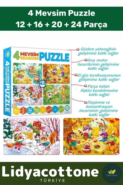 Premium Zeka Geliştirici Eğitici Öğretirken Eğlendiren Çocuk 12 +16 + 20 + 24 Parça Puzzle: 4 Mevsim ürün görseli 1