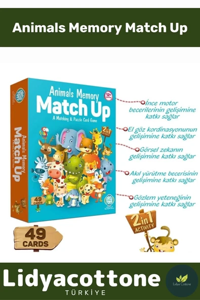 Premium Hafıza Güçlendiren Zeka Geliştirici Çocuk El Göz Kordinasyonu Animals Memory Match Up ürün görseli 1