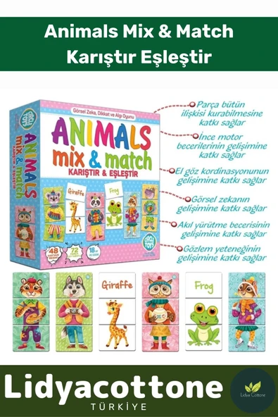 Premium Zeka Geliştirici Çocuk El Göz Koordinasyonu Animals Mix & Match Karıştır Eşleştir Eğlen ürün görseli 1