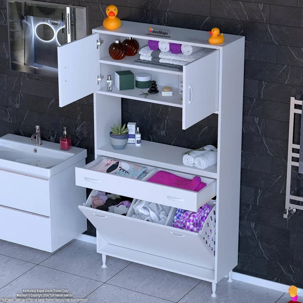 Modilayn ARDA 100x173x32,5 cm 1 Çekmece 3 Göz Sepetli ve 3 Raf Akıllı Dolap ile Dağınıklığa Son ürün görseli 1