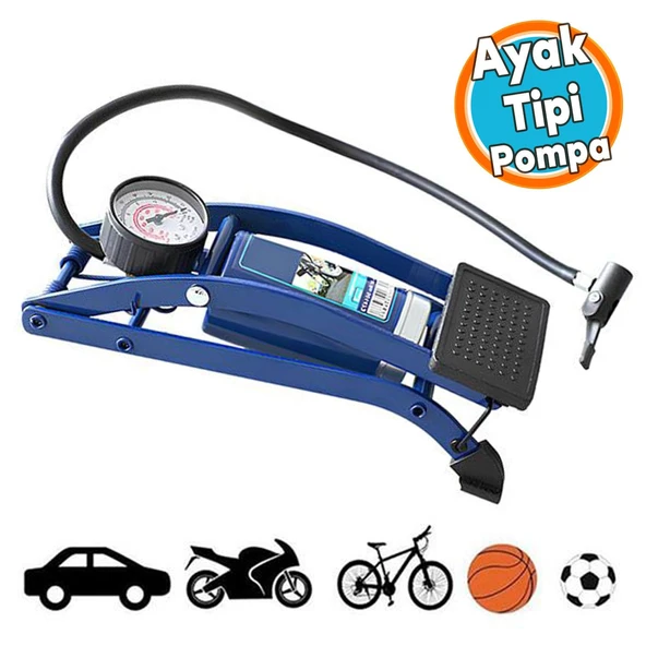 Ayak Tipi Hava Pompası Göstergeli Tekli Teker Araç Araba Bisiklet  Motorsiklet Top Pompası ürün görseli 1