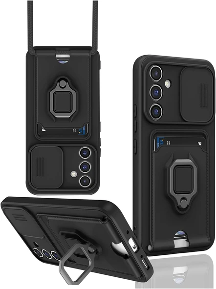 Zipax Samsung Galaxy S25 Plus Kamera Korumalı Standlı Kartlıklı Azn-Zuma ürün görseli 1