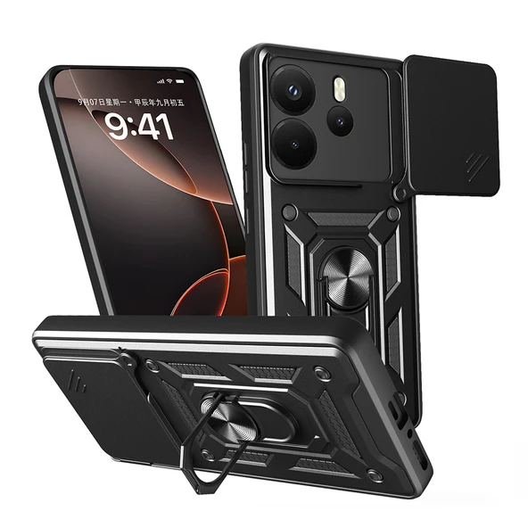 Xiaomi Redmi Note 14 4G Kılıf Magnetik Standlı Kamera Korumalı Zore Sürgülü Vega Kapak ürün görseli 1
