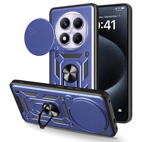 Xiaomi Redmi Note 14 Pro 4G Kılıf Magnetik Standlı Kamera Korumalı Zore Sürgülü Vega Kapak ürün görseli 1