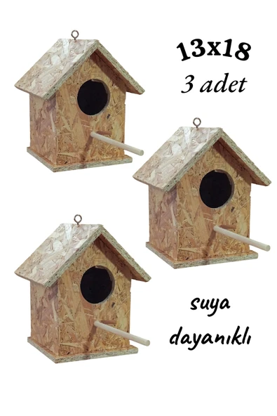 Ahşap Kuş Yuvası Kuş Evi Dış Mekan 3 Adet ürün görseli 1