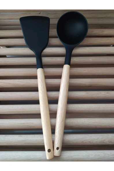 Ahşap Saplı Lüks Silikon Spatula Takımı 2 Adet ürün görseli 1