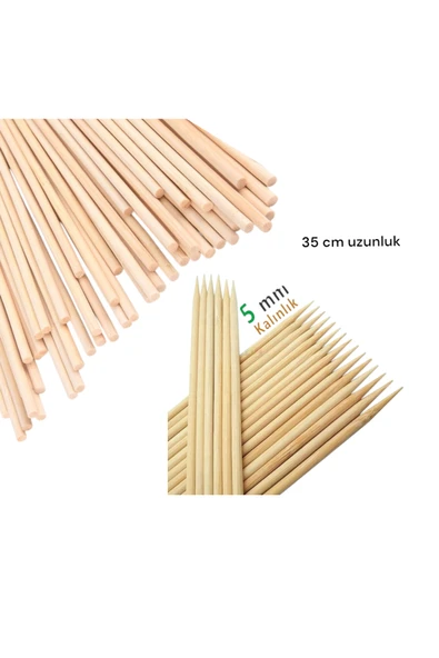 Bambu Yuvarlak Ahşap Maket Çubukları 35 Cm 60 Adet 5 Mm ürün görseli 1
