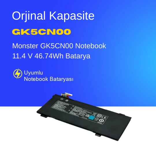 Monster GK5CN00 Notebook 11.4 V 46.74Wh Batarya – Orjinal Uyumlu, Yüksek Performanslı ürün görseli 1