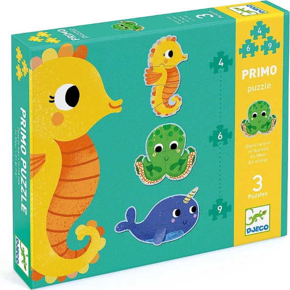 Djeco Dev Puzzle - Deniz Canlıları 4-6-9 Parça - Resim 2