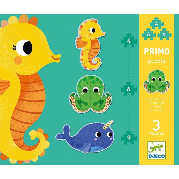 Djeco Dev Puzzle - Deniz Canlıları 4-6-9 Parça - Resim 6