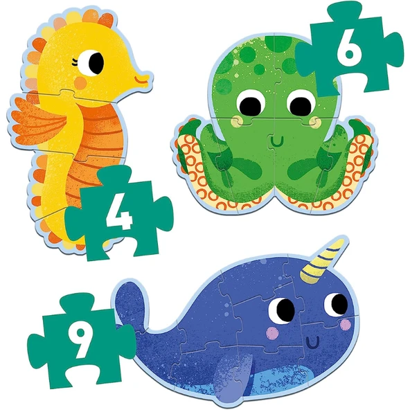 Djeco Dev Puzzle - Deniz Canlıları 4-6-9 Parça - Resim 4