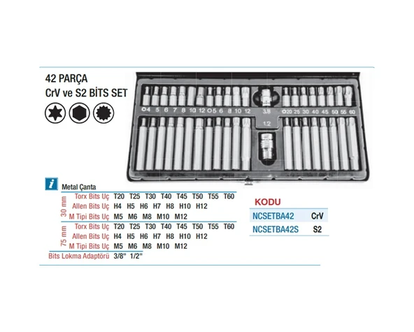 Nt Bits Set Takımı 42 Parça Crv Ncsetba42 ürün görseli 1