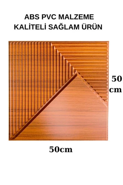 Renkli Duvarlar 50x50cm 1Adet Kahverengi 3D Abs Çizgili Desenli PVC Dayanıklı Duvar Paneli Silinebilir Lambiri Model ürün görseli 1