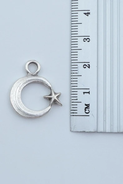 Minimal Ay Yıldız Gümüş Kaplama Örme Zincir Kolye - Resim 3