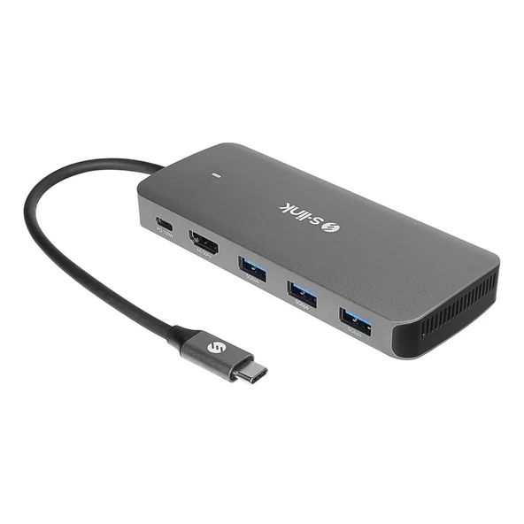 S-link SWV-USBC036 6 in 1 Gri Metal Type-C to HDMI+USB3.0+PD3.0 USB-C 3.1 M.2 SSD fonskiyonlu 6 in 1 USB-C Hub, Type C M.2 Ssd Okuyucu ürün görseli 1