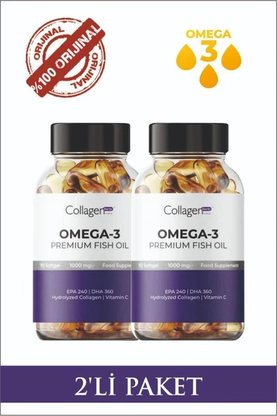 Collagen Forte 2 Adet Omega-3 Premium Fish Oil 90 Softgel X 1000mg, Balık Yağı, Hidrolize Kolajen ürün görseli 1