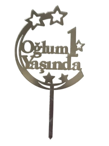 Oğlum 1 Yaşında Yazılı Aynalı Pleksi Gümüş ürün görseli 1