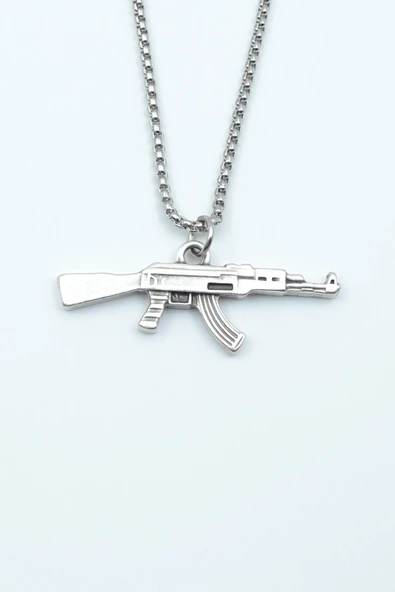 Pubg Keleş Ak-47 Kalaşnikof Gümüş Kaplama Örme Zincir Kolye ürün görseli 1