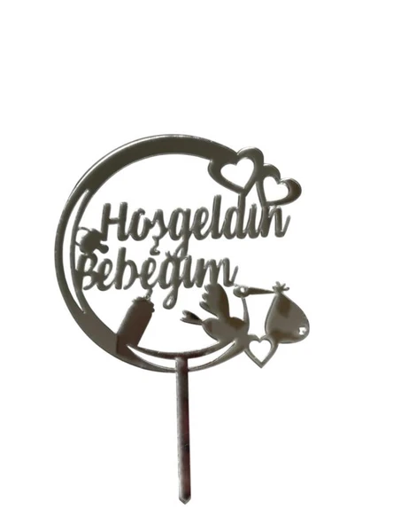 Hoşgeldin Bebeğim Yazılı Aynalı Pleksi Gümüş ürün görseli 1