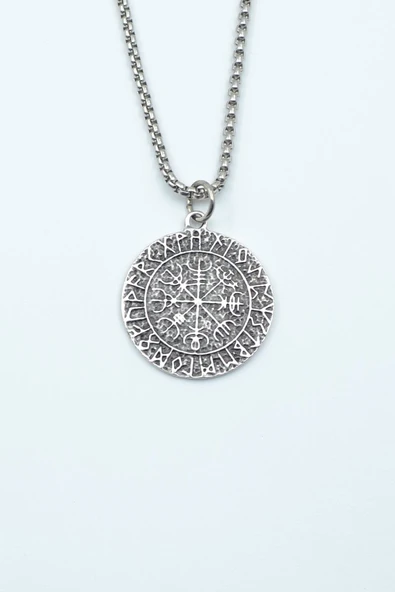 Vegvisir Viking Pusulası Gümüş Kaplama Örme Zincir Kolye ürün görseli 1