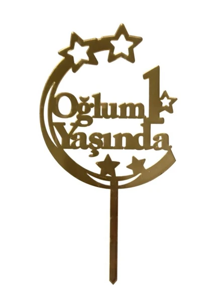 Oğlum 1 Yaşında Yazılı Aynalı Pleksi Altın ürün görseli 1