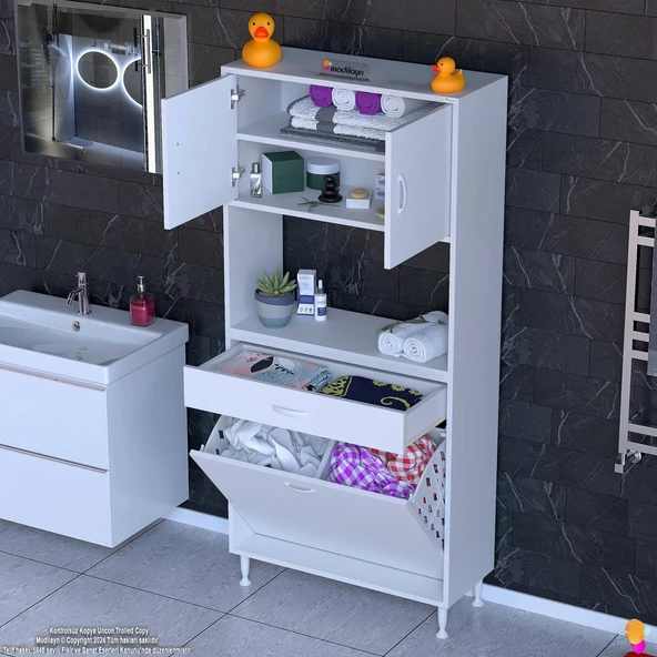 Modilayn ARDA 85x173x32,5 cm 1 Çekmece 2 Göz Sepetli ve 3 Raf Akıllı Dolap ile Dağınıklığa Son ürün görseli 1