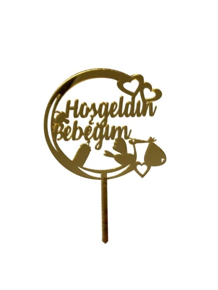 Hoşgeldin Bebeğim Yazılı Aynalı Pleksi Altın ürün görseli 1