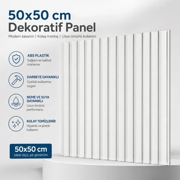 Renkli Duvarlar 50cm x 50cm 1 Adet 3D Abs Malzeme PVC Dayanıklı Duvar Paneli Silinebilir Lambiri Model Beyaz Panel ürün görseli 1
