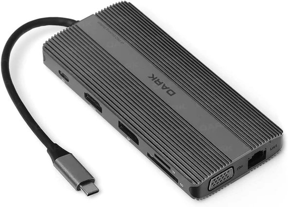 Dark USB 3.1 Gen1 Type C 12 in 1 Ethernet/USB-C & USB-C PD / 2xHDMI / VGA/TF SD Kart Okuyucu / 3xUSB 3.0 / Kulaklık Çoklayıcı - Teşhir ürün görseli 1