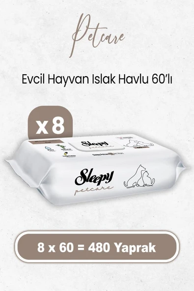 Petcare Evcil Hayvan Islak Havlusu 60 X 8 Adet (480 YAPRAK) ürün görseli 1
